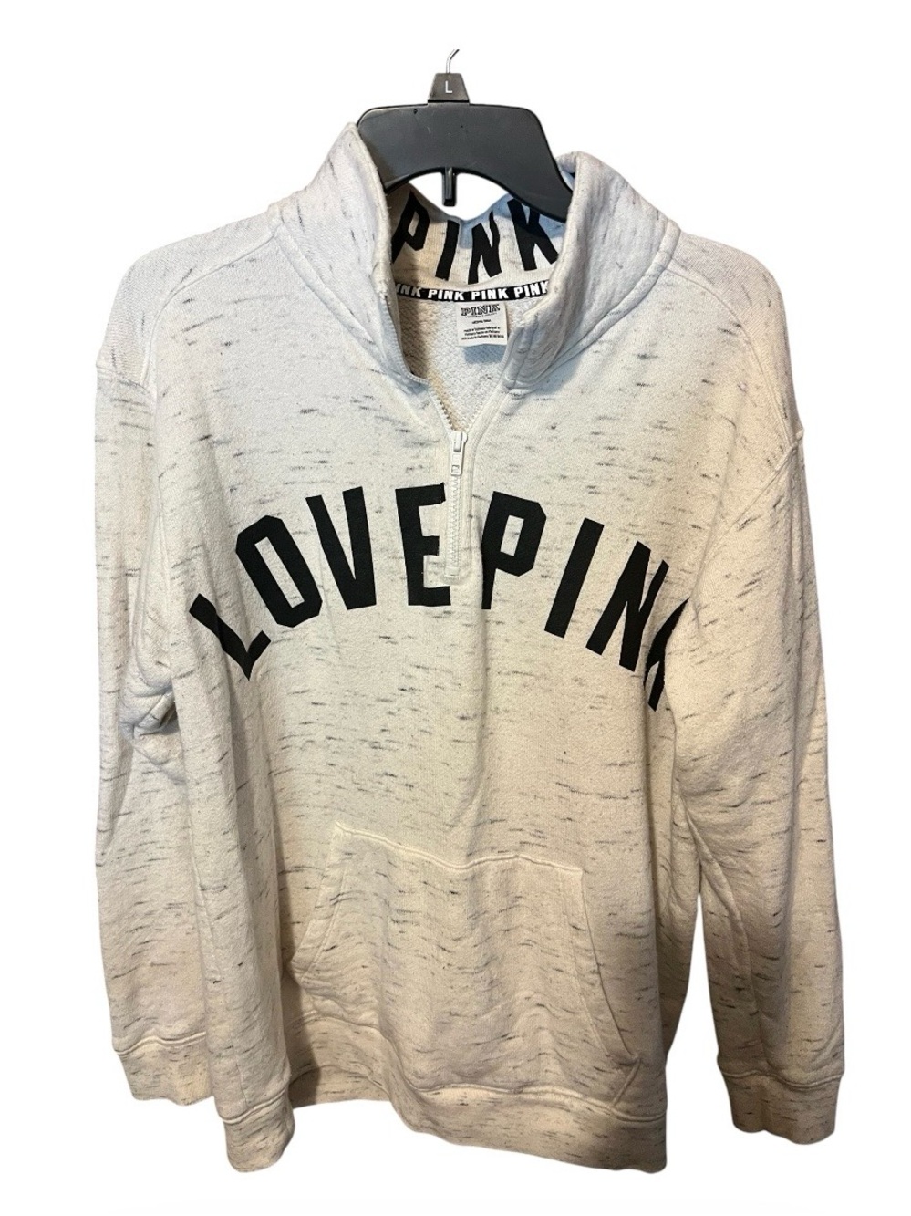 Victoria's Secret PINK Cream Half-Zip 'LOVE PINK' Pullover Sweater